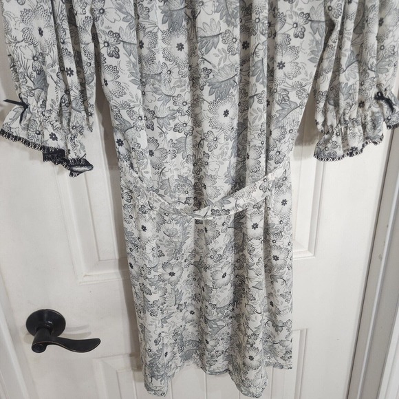 Oscar De La Renta Pink Label Robe Womens M White Black Floral Tie 3/4 Sleeve - Picture 6 of 10